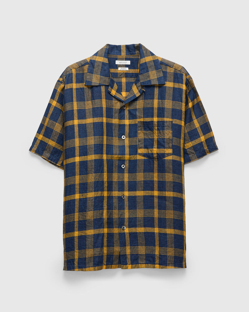 Le Point Open Collar Shirt in Navy Yellow