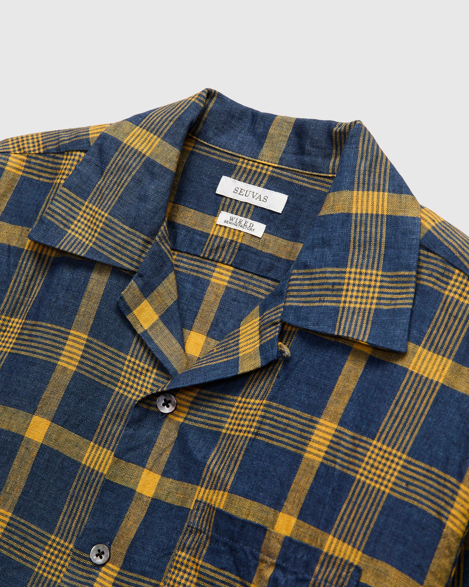 Le Point Open Collar Shirt in Navy Yellow – Blue Owl Workshop