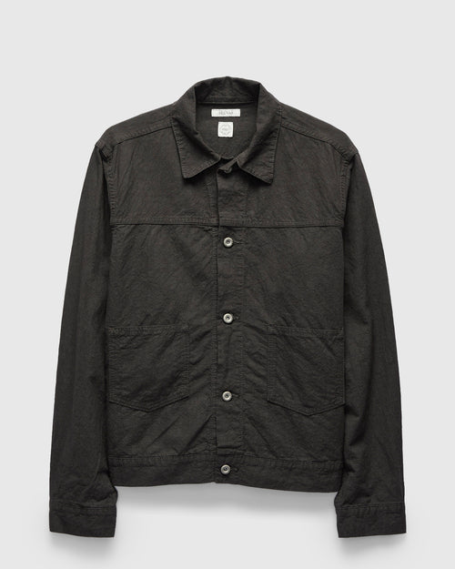 Linen Cotton Trucker Jacket in Charcoal