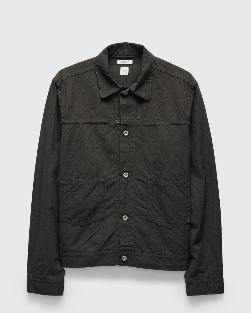 Linen Cotton Trucker Jacket in Charcoal