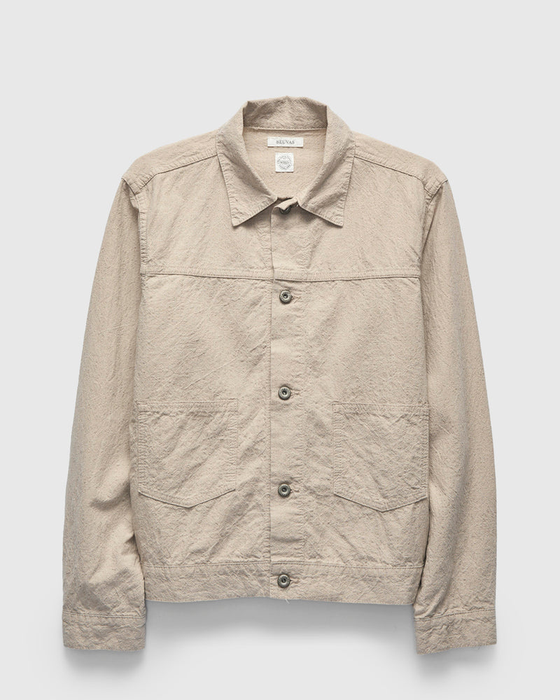 Linen Cotton Trucker Jacket in Natural