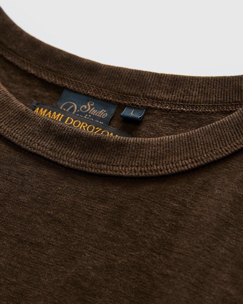"Amami Mud-Dyed" Loopwheel T-Shirt in Dark Brown