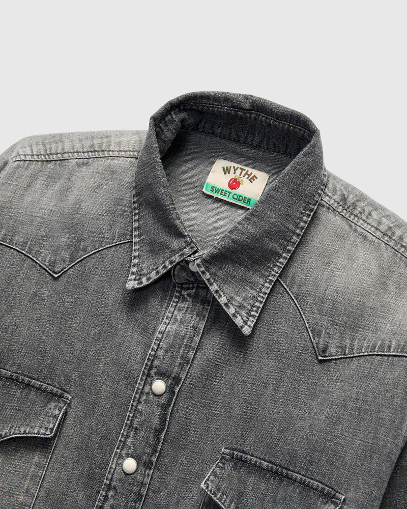 Denim Pearlsnap Shirt in Washed Black