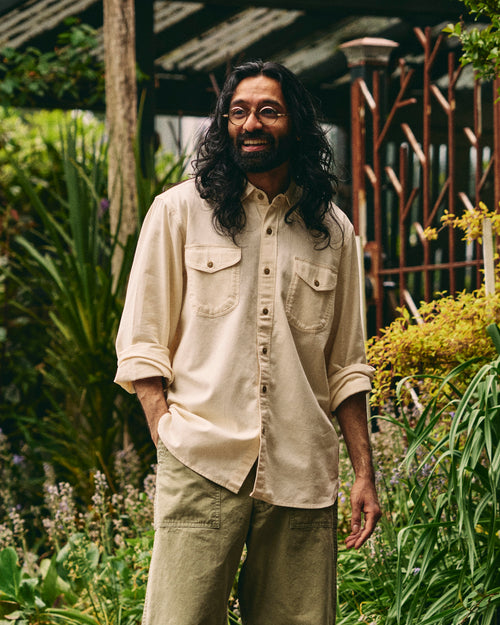 Herringbone Officer Shirt in Buttermilk