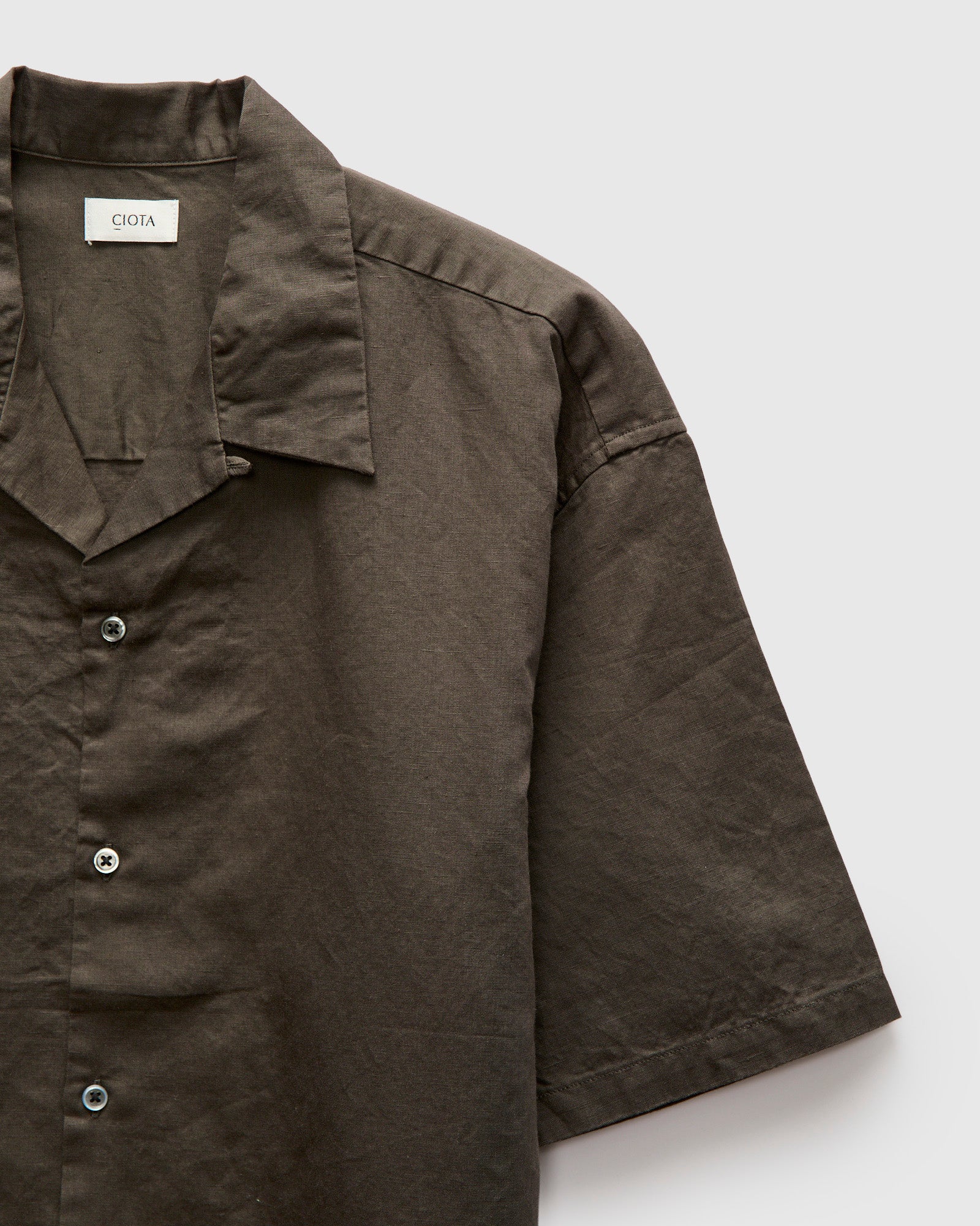 Linen Blend Open Collar SS Shirt in Charcoal Grey – Blue Owl Workshop