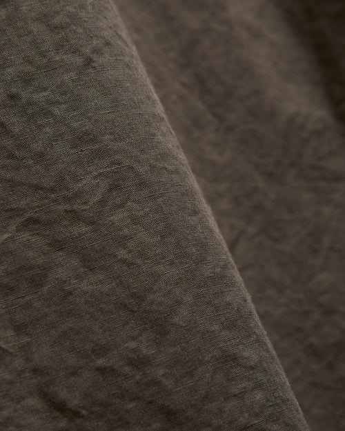 Linen Blend Open Collar SS Shirt in Charcoal Grey
