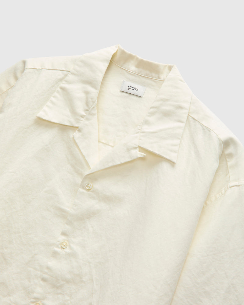 Linen Blend Open Collar SS Shirt in Off-White