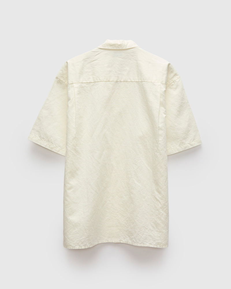 Linen Blend Open Collar SS Shirt in Off-White