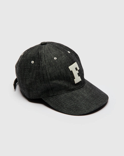 Patch Denim Baseball Cap in Black