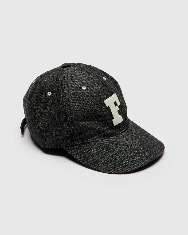 Patch Denim Baseball Cap in Black