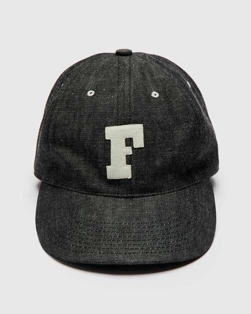 Patch Denim Baseball Cap in Black