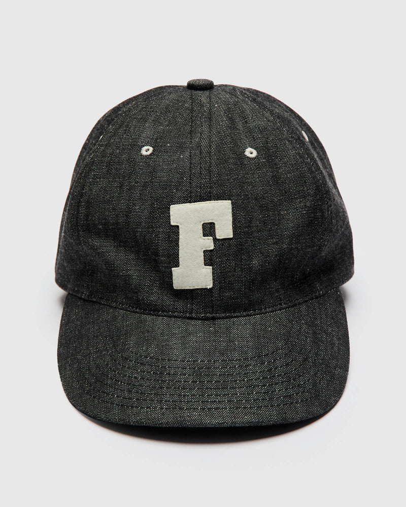 Patch Denim Baseball Cap in Black