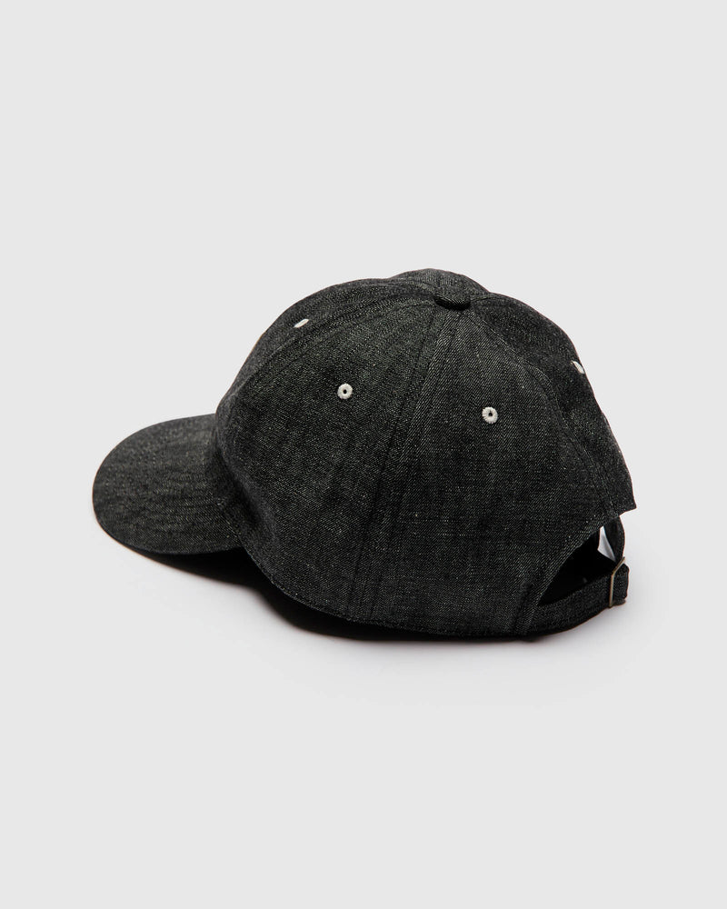 Patch Denim Baseball Cap in Black