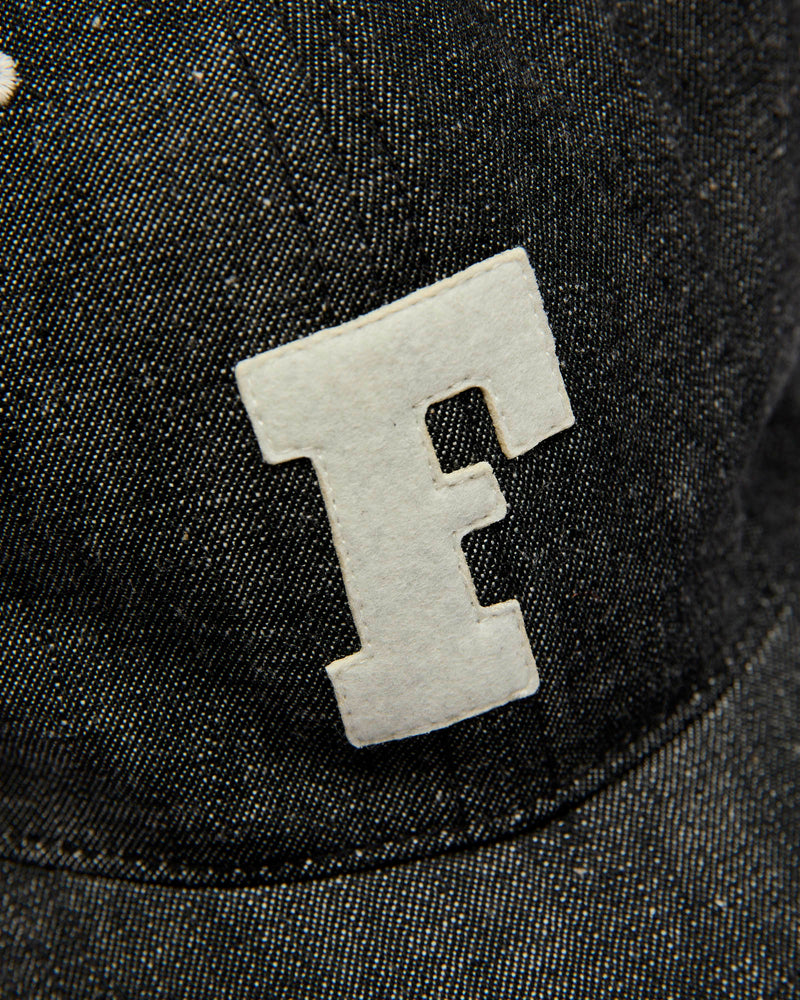 Patch Denim Baseball Cap in Black