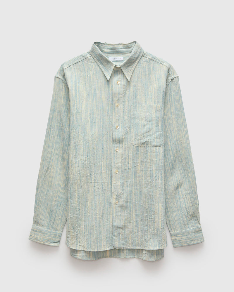 Handwoven Brook Shirt in Spacedye Light Indigo Stripe