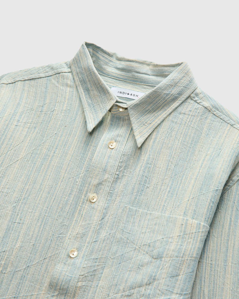 Handwoven Brook Shirt in Spacedye Light Indigo Stripe