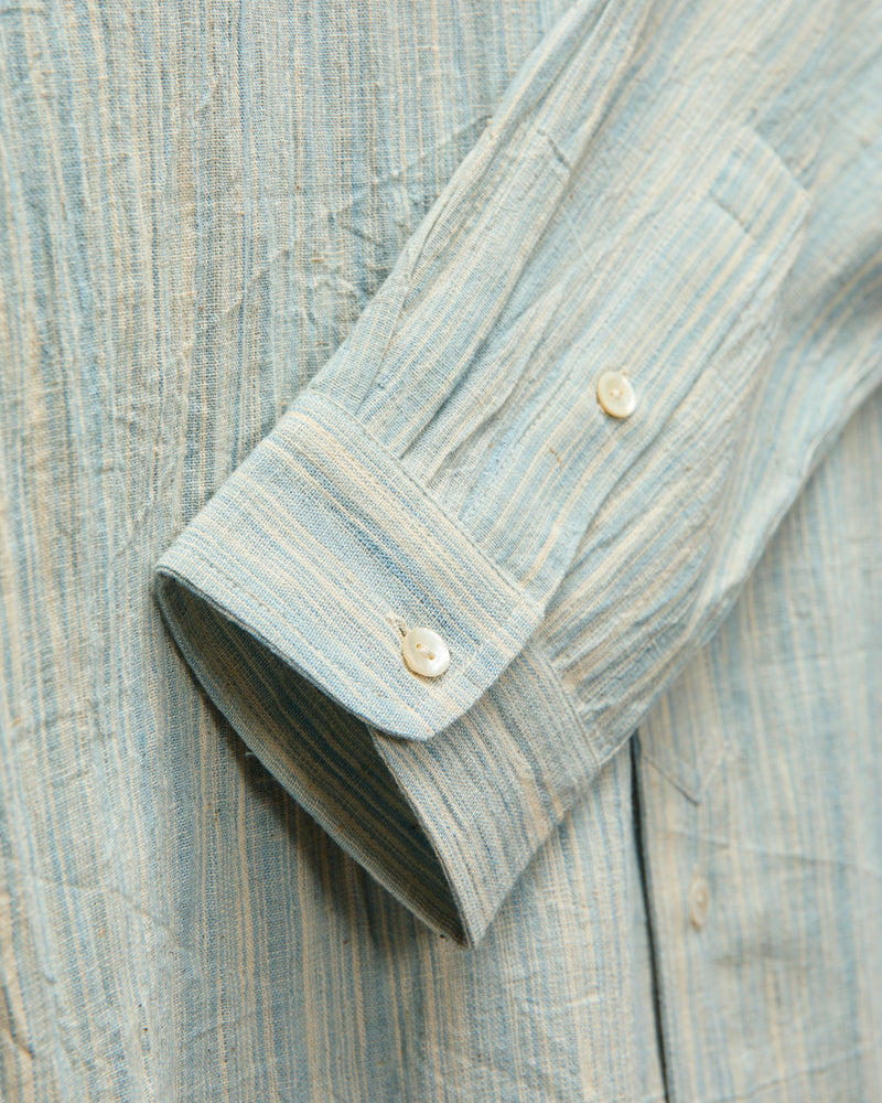 Handwoven Brook Shirt in Spacedye Light Indigo Stripe