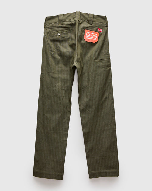 Herringbone Nep Work Pants in Olive