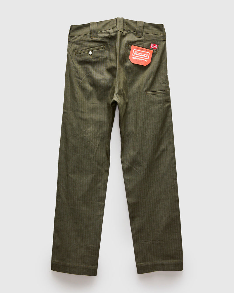 Herringbone Nep Work Pants in Olive
