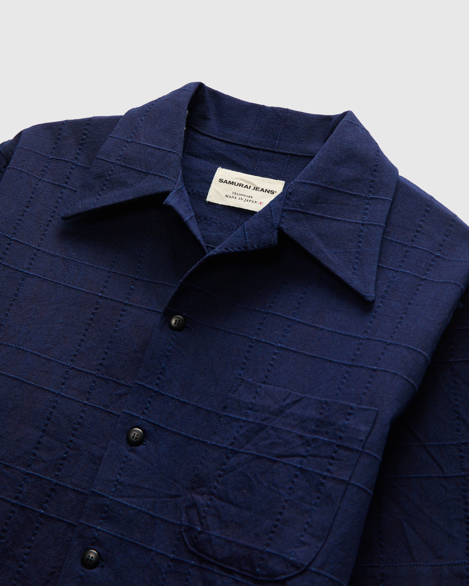 Open Collar Shirt in Indigo Sashiko Lattice – Blue Owl Workshop