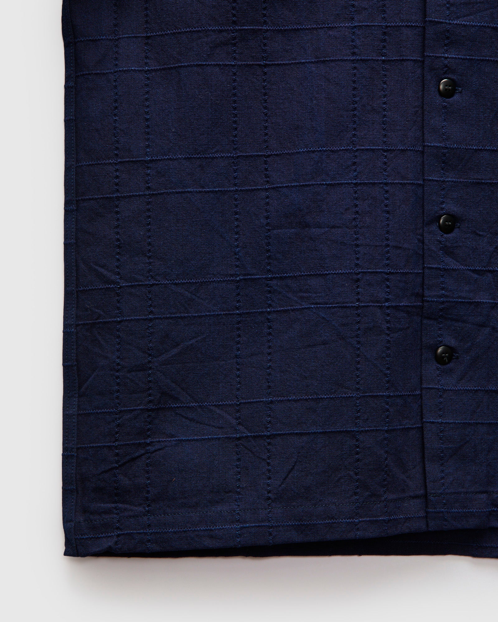 Open Collar Shirt in Indigo Sashiko Lattice – Blue Owl Workshop
