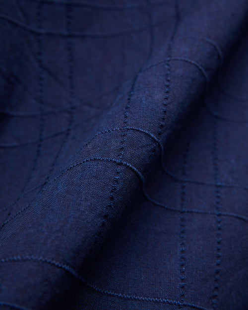 Open Collar Shirt in Indigo Sashiko Lattice