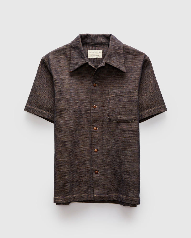 Open Collar Shirt in Sashiko Kanoko Aimadara