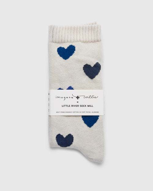 Blue Heart Socks in Natural