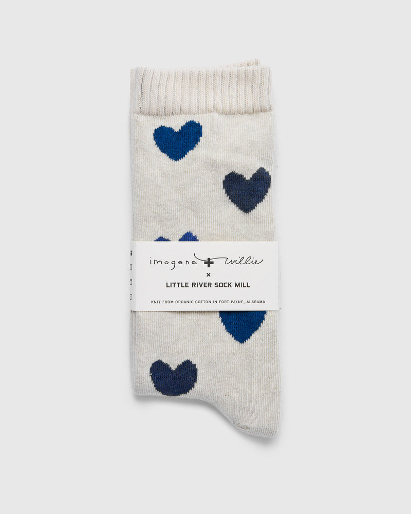 Blue Heart Socks in Natural