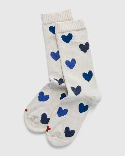 Blue Heart Socks in Natural