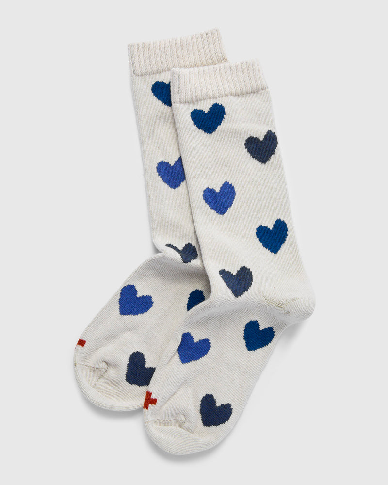 Blue Heart Socks in Natural
