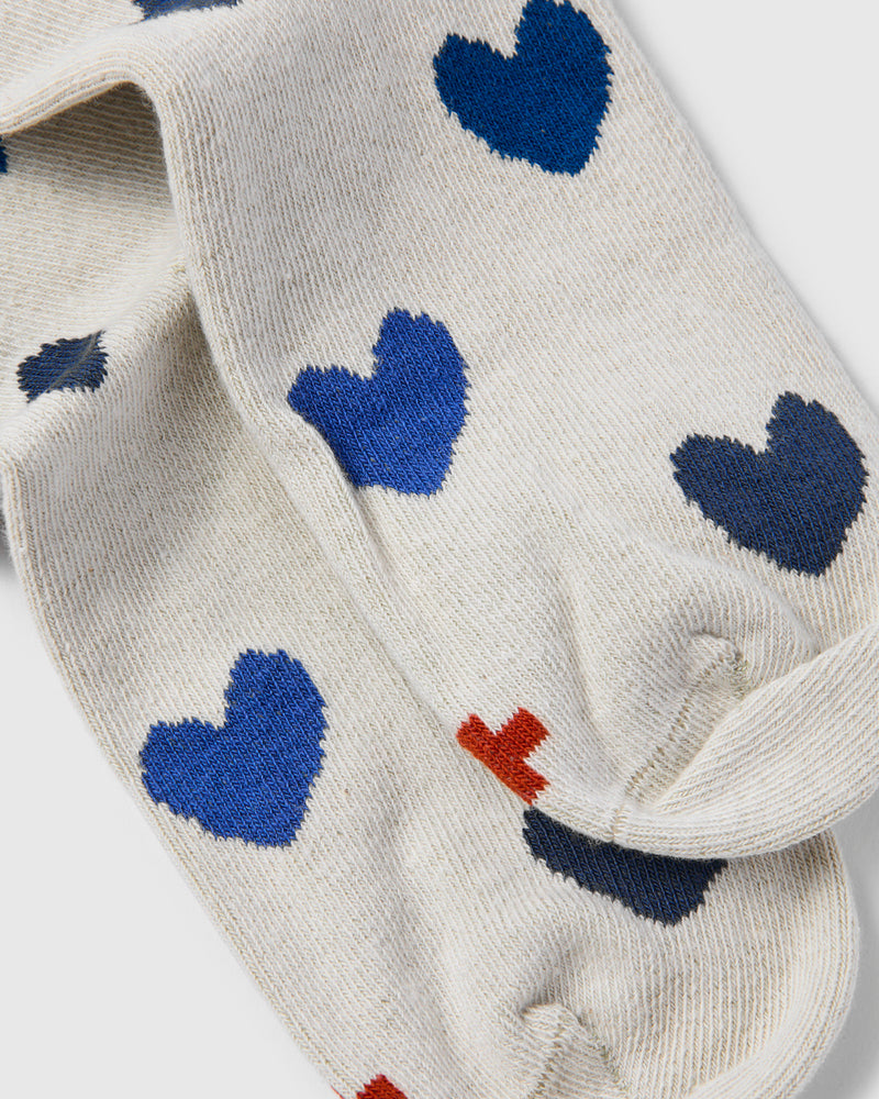 Blue Heart Socks in Natural