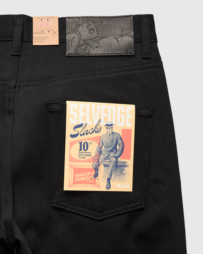 10oz Selvedge Slacks Black Twill - Strong Guy Fit
