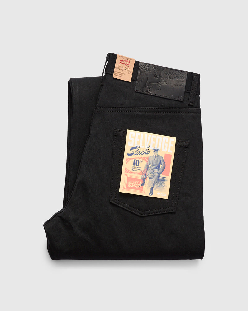 10oz Selvedge Slacks Black Twill - Strong Guy Fit