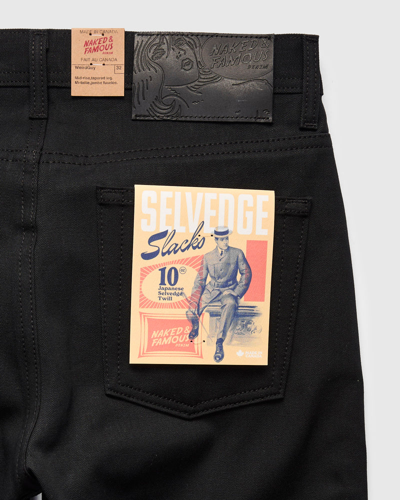 10oz Selvedge Slacks Black Twill - Weird Guy Fit