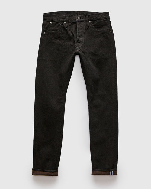 "Teacore Black x Brown" 14oz Rinsed Black Selvedge Denim - Slim Tapered Fit