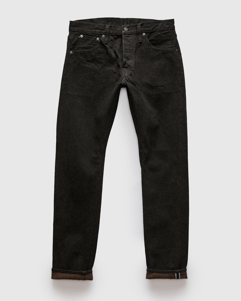 "Teacore Black x Brown" 14oz Rinsed Black Selvedge Denim - Slim Tapered Fit
