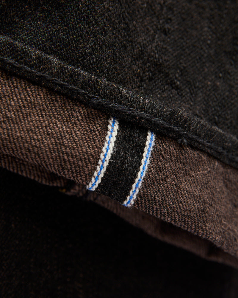 "Teacore Black x Brown" 14oz Rinsed Black Selvedge Denim - Relaxed Tapered Fit