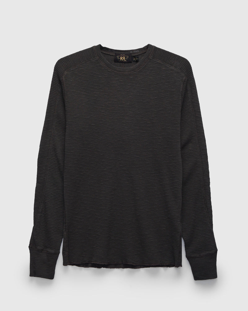 Waffle-Knit Thermal Long-Sleeve in Faded Black