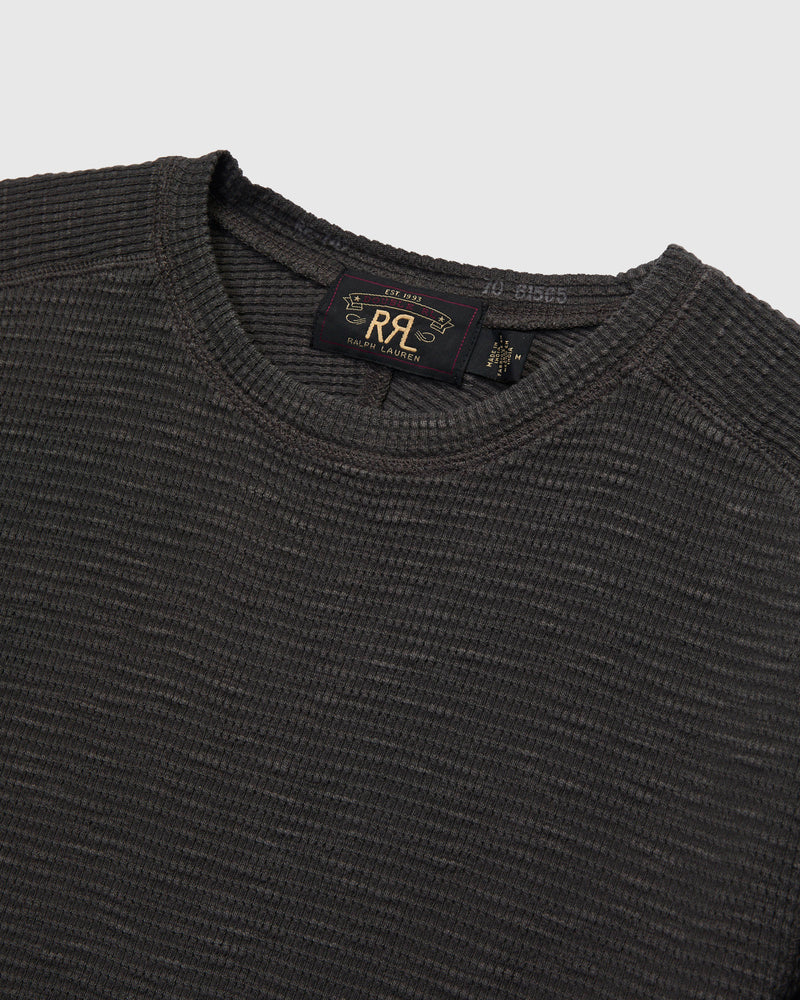 Waffle-Knit Thermal Long-Sleeve in Faded Black