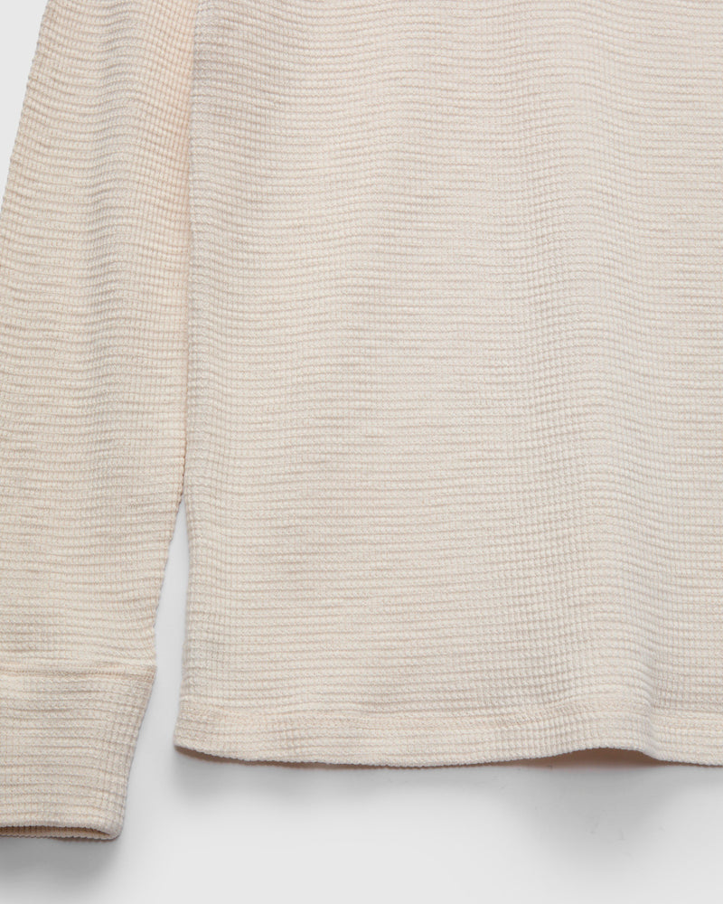 Waffle-Knit Long-Sleeve Henley in Paper White