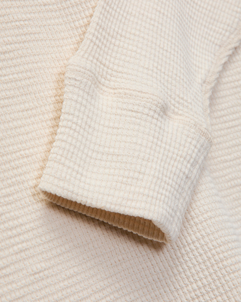 Waffle-Knit Long-Sleeve Henley in Paper White