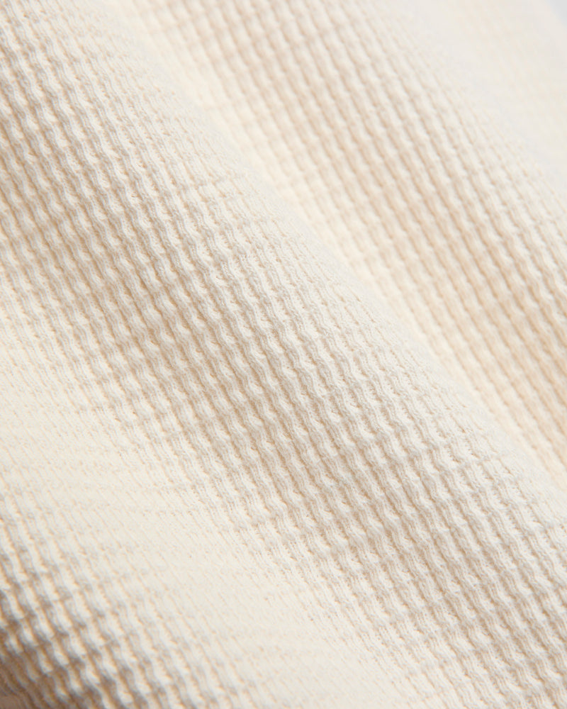 Waffle-Knit Long-Sleeve Henley in Paper White