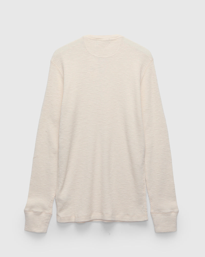 Waffle-Knit Long-Sleeve Henley in Paper White