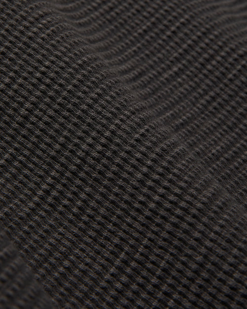 Waffle-Knit Long-Sleeve Henley in Faded Black