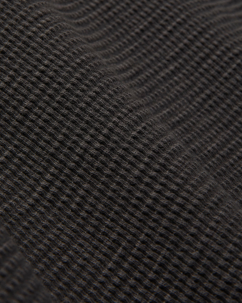 Waffle-Knit Long-Sleeve Henley in Faded Black