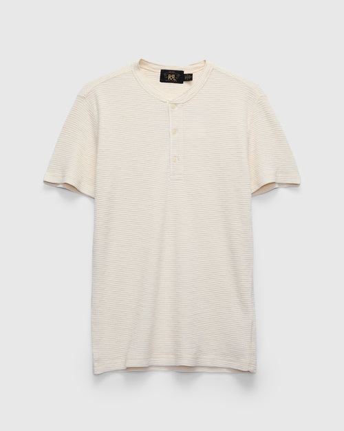 Waffle-Knit Short-Sleeve Henley in Paper White