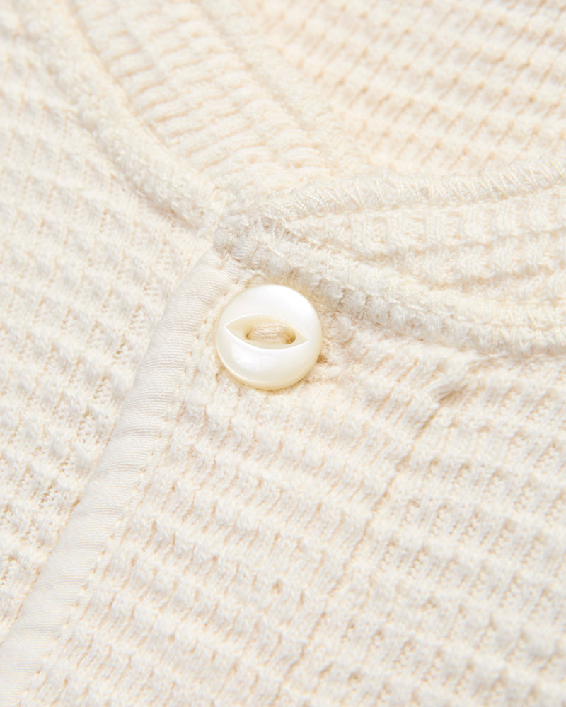Waffle-Knit Short-Sleeve Henley in Paper White