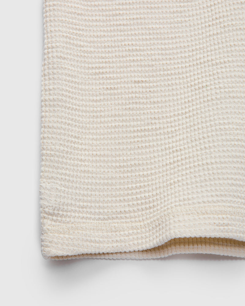 Waffle-Knit Short-Sleeve Henley in Paper White