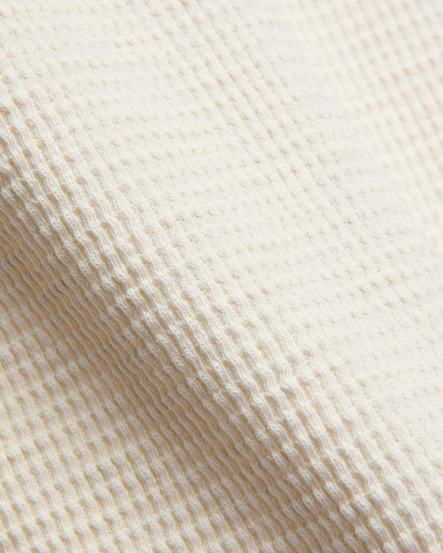 Waffle-Knit Short-Sleeve Henley in Paper White
